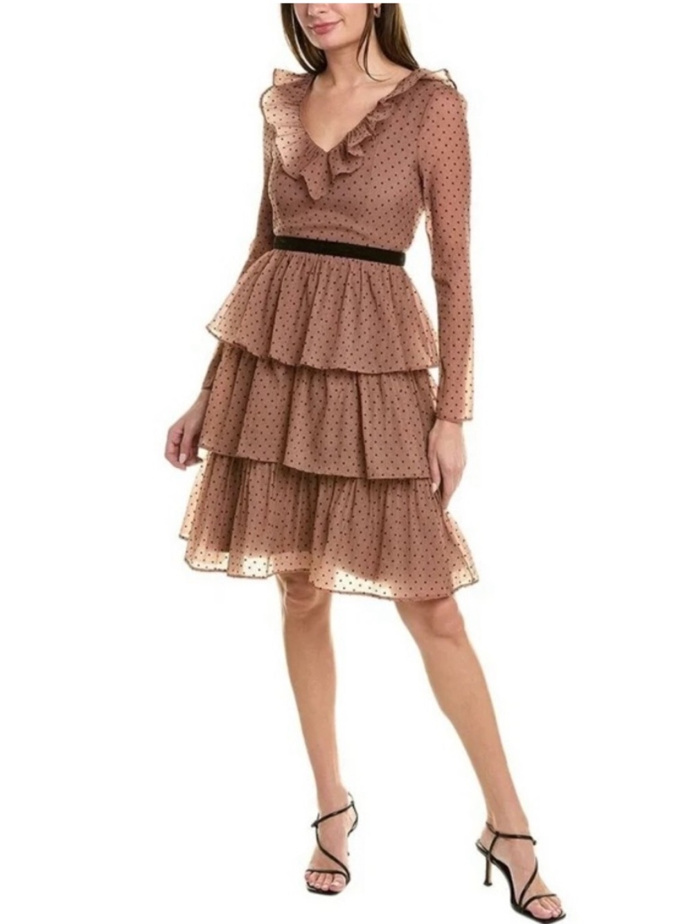 Rachel Parcell chiffon nude/black Polka Dot Ruffle Tiered Dress
